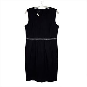 NWT Talbots Sleeveless Beaded Waist Ponte Knit Sheath Dress Cocktail Black 8